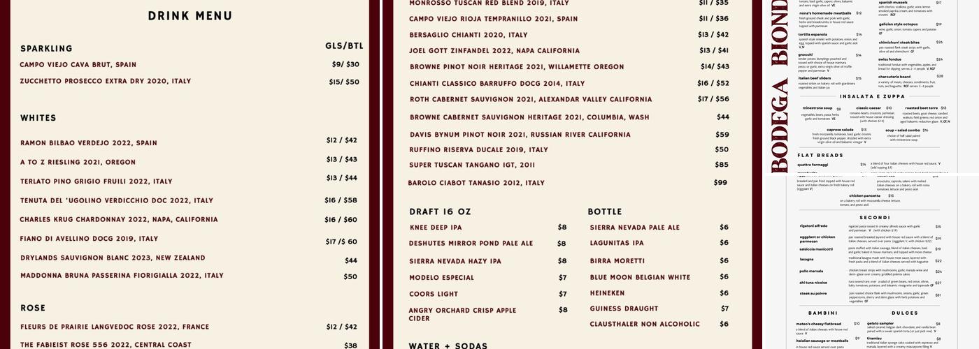 Bodega Biondi Menu
