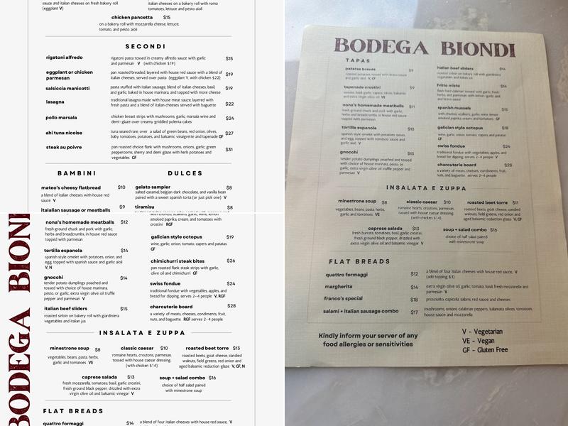 Bodega Biondi Menu