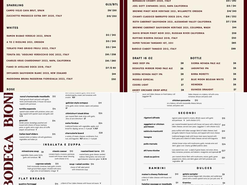 Bodega Biondi Menu