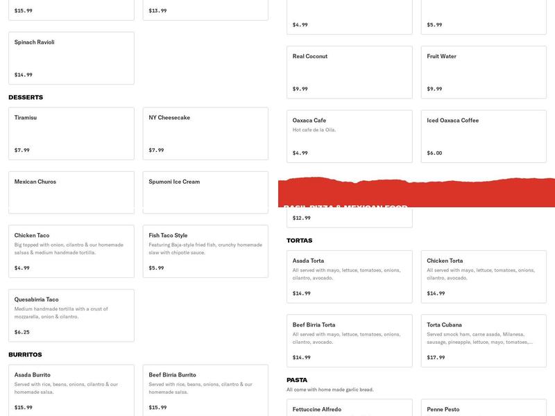 Basil Pizza & Mexican Food Menu