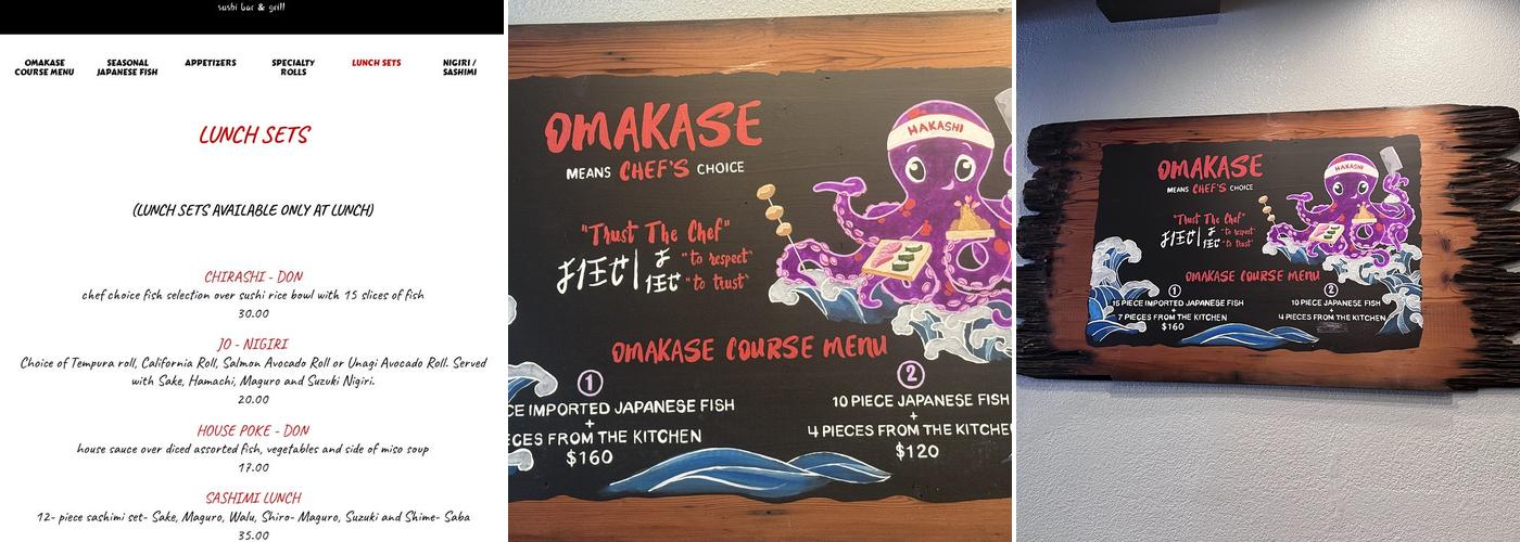Hakashi Sushi Bar & Grill Menu