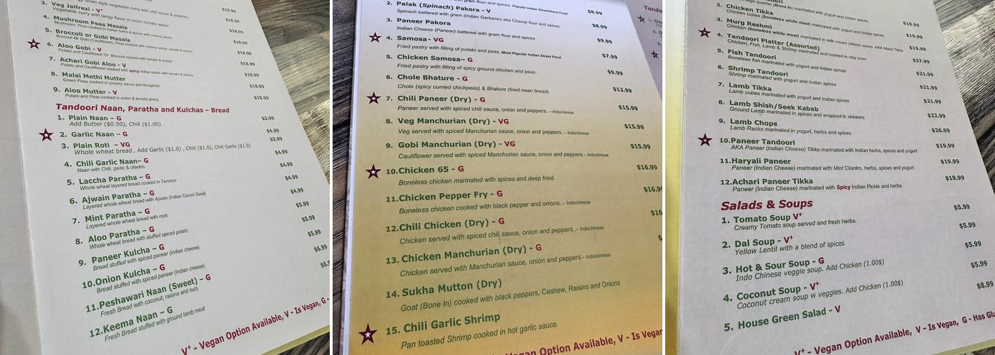 Chaska India Menu