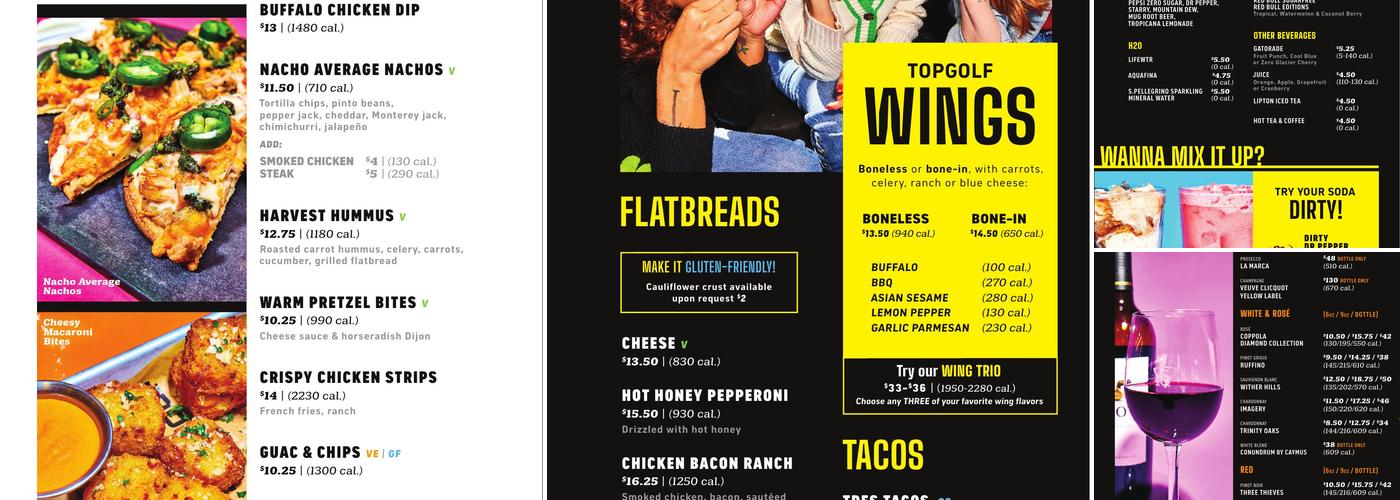 Topgolf Menu