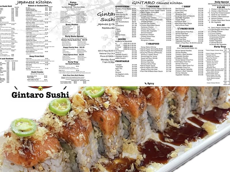 Gintaro Sushi Menu