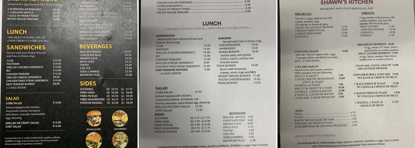 Shawn's Kitchen Menu