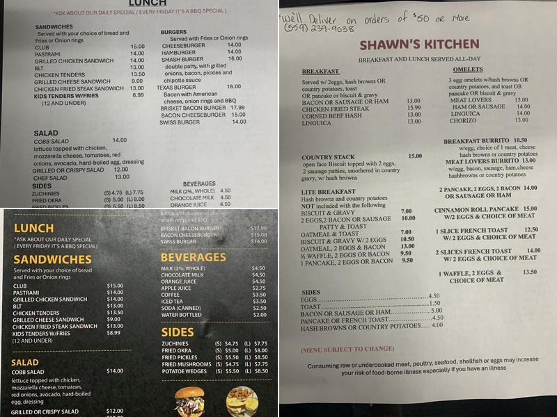 Shawn's Kitchen Menu