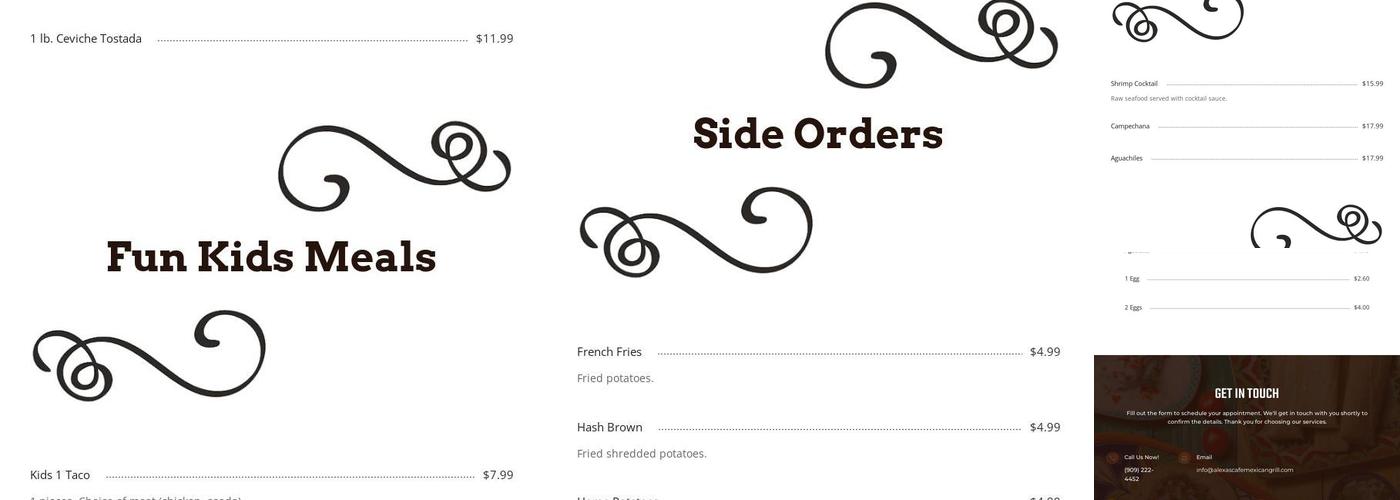 Alexas Cafe Mexican Grill Menu