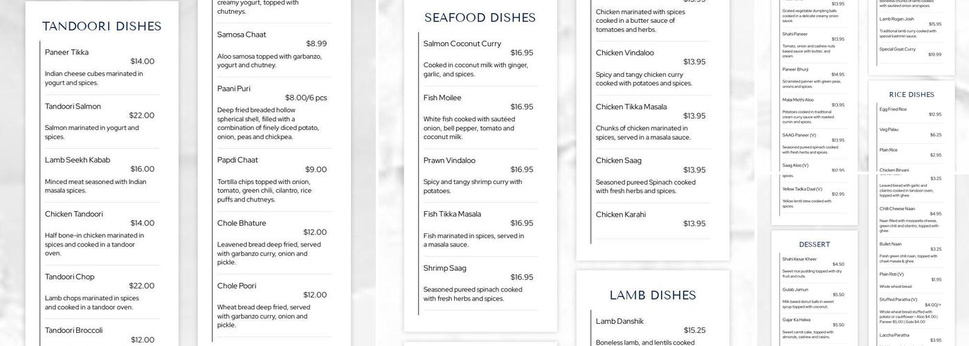 Sapphire Indian Cuisine Menu