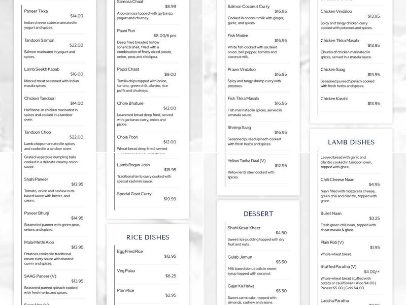 Sapphire Indian Cuisine Menu