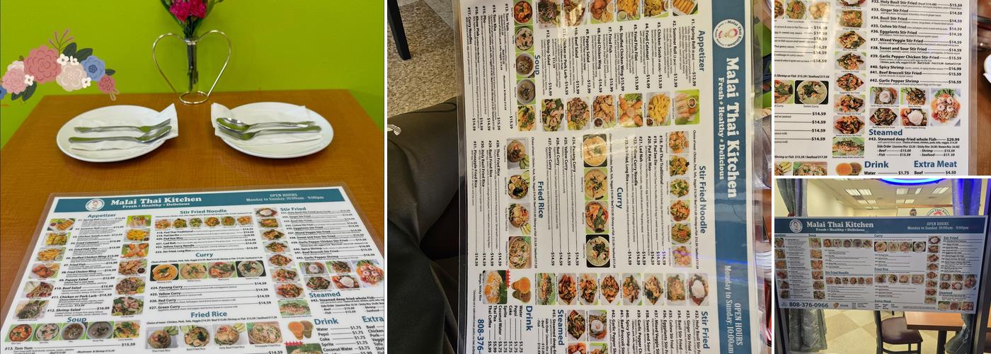 Malai Thai Kitchen Menu