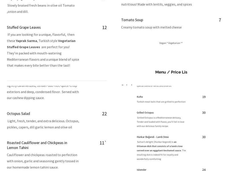 Fig & Olive Cafe Menu