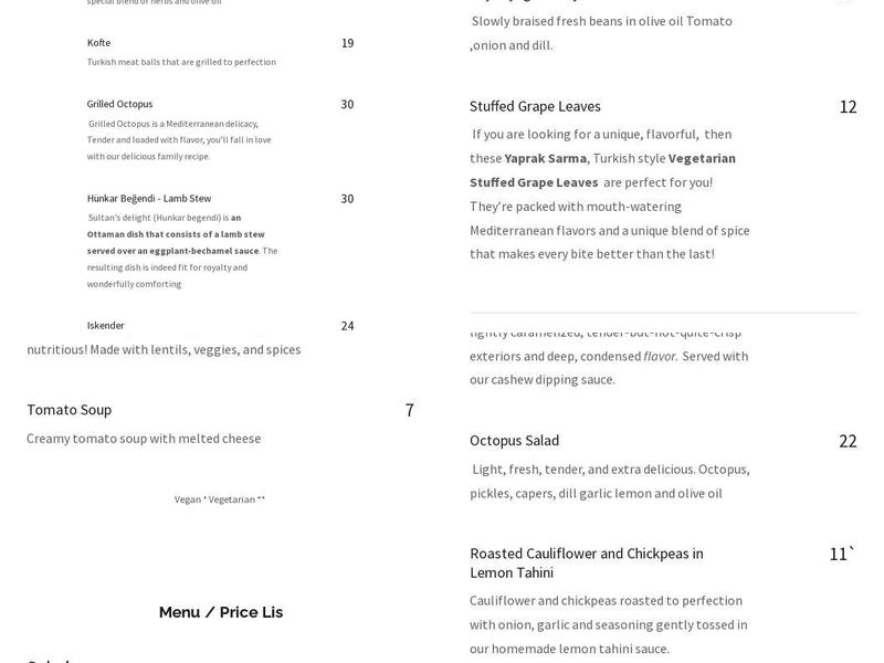 Fig & Olive Cafe Menu