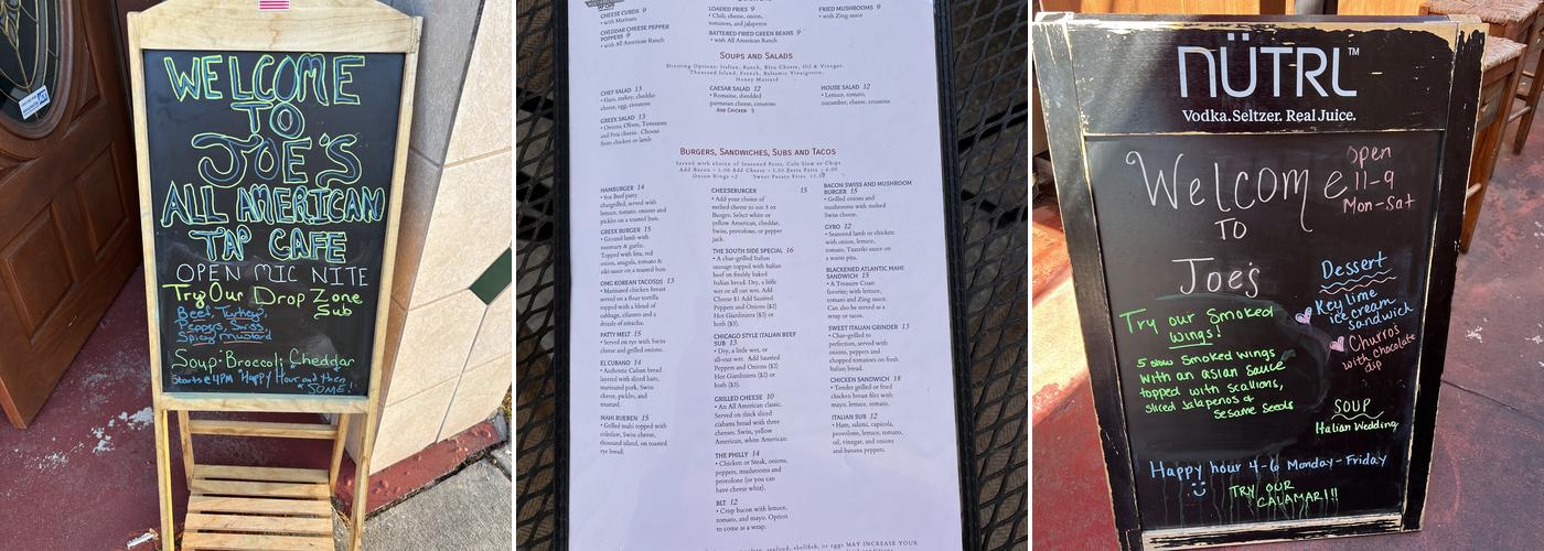 Joe’s All American Tap Cafe Menu