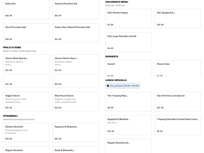 Bravo NY Pizzeria Menu