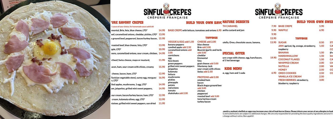 Sinful Crepes Menu