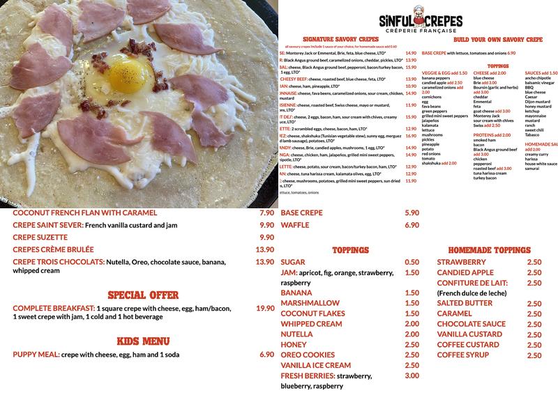 Sinful Crepes Menu