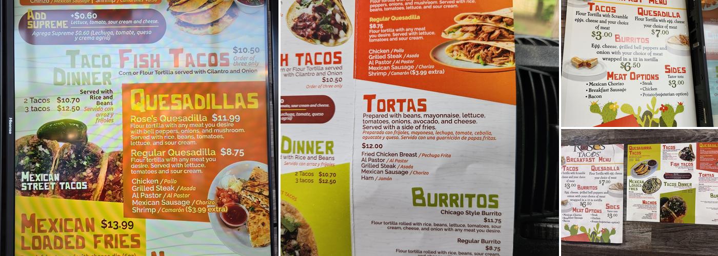 Rose's Tacos Menu
