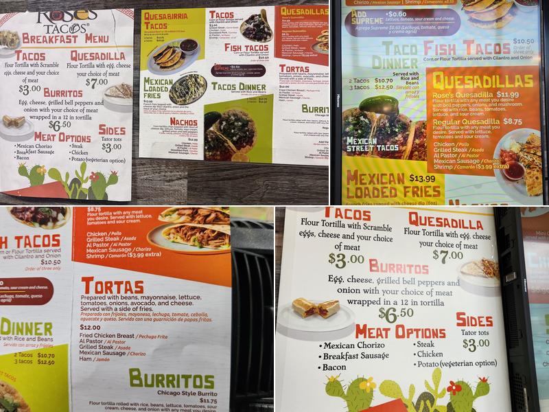 Rose's Tacos Menu
