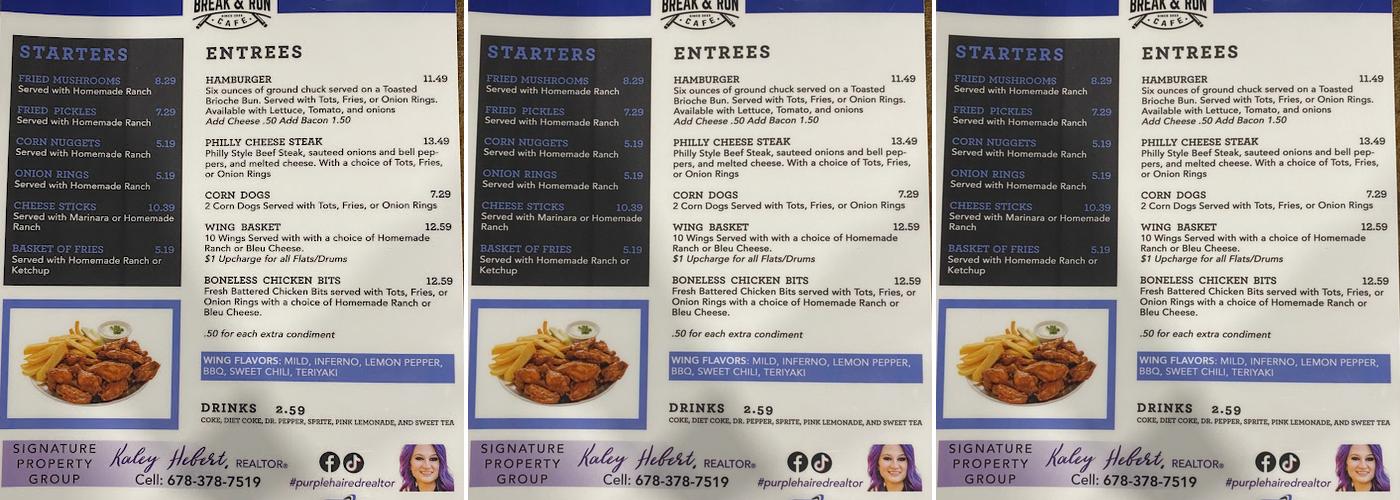 Break & Run Cafe Menu