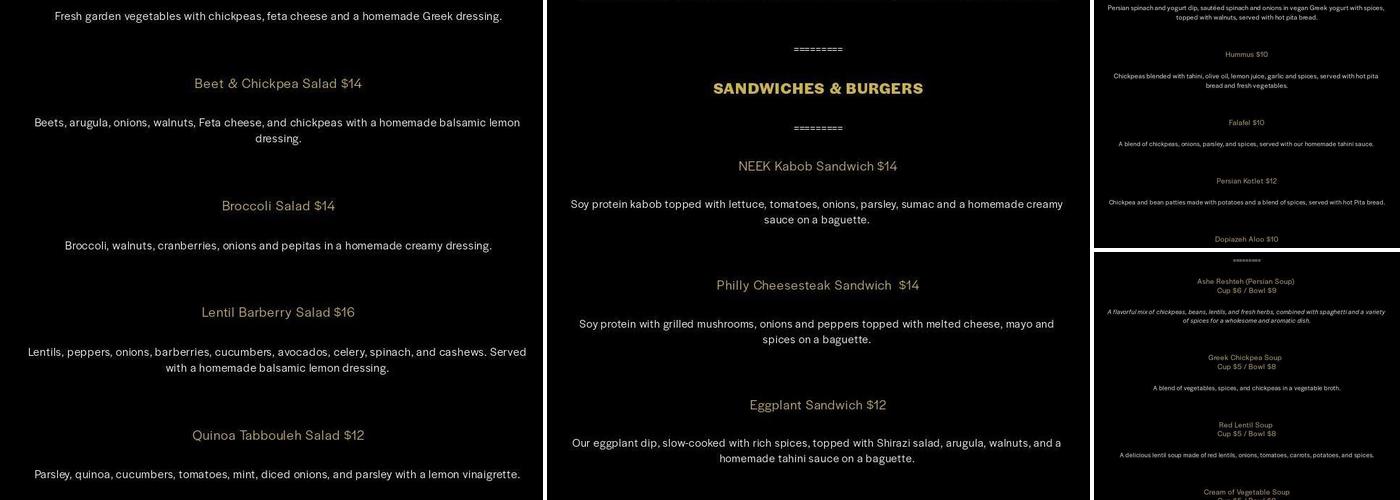 NEEK VEGAN Menu