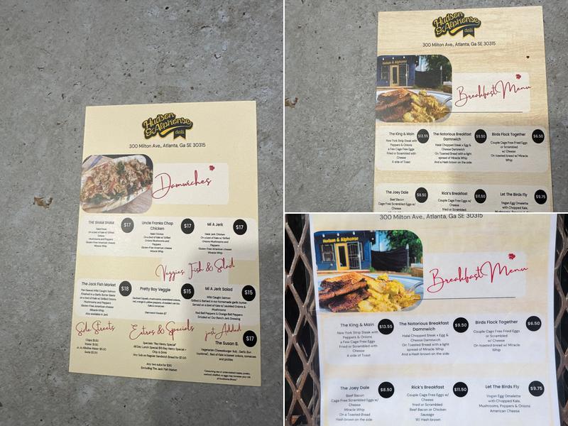 Hudson and Alphonse Menu