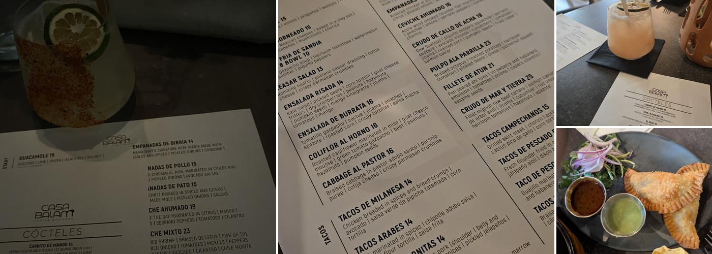 Casa Balam Menu