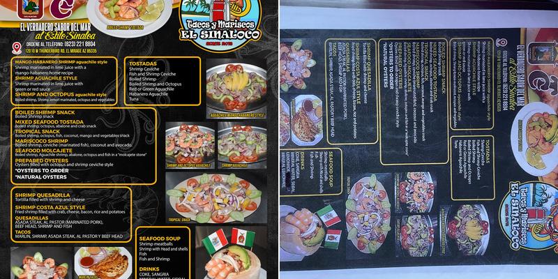 Taco's y Mariscos El Sinaloco Menu