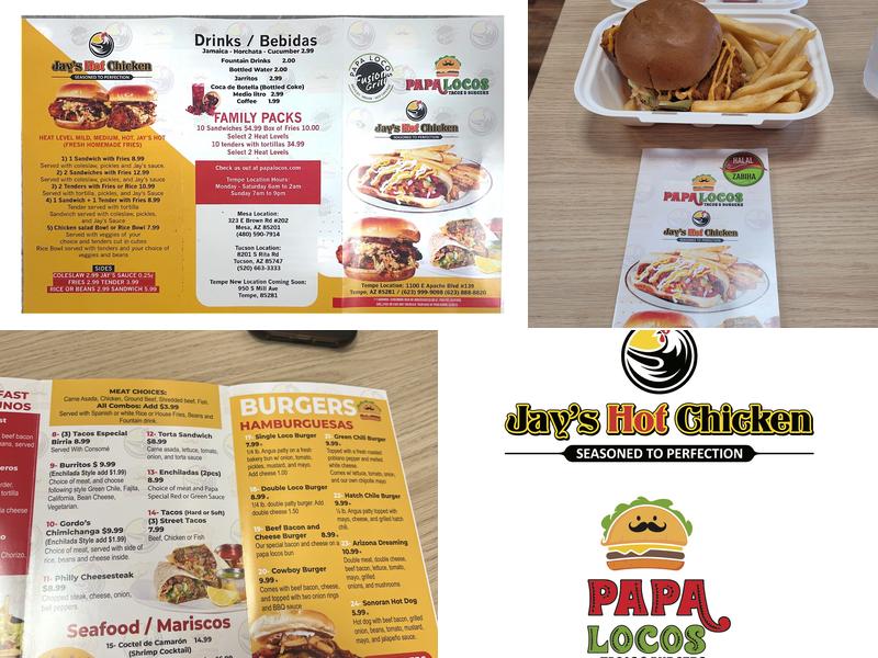 Papa Locos Tacos & Burgers & Jay’s Hot Chicken Menu