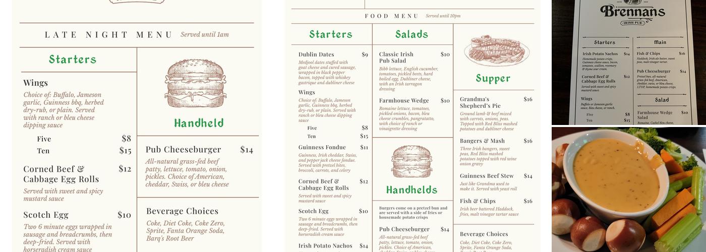 Brennans Irish Pub Menu