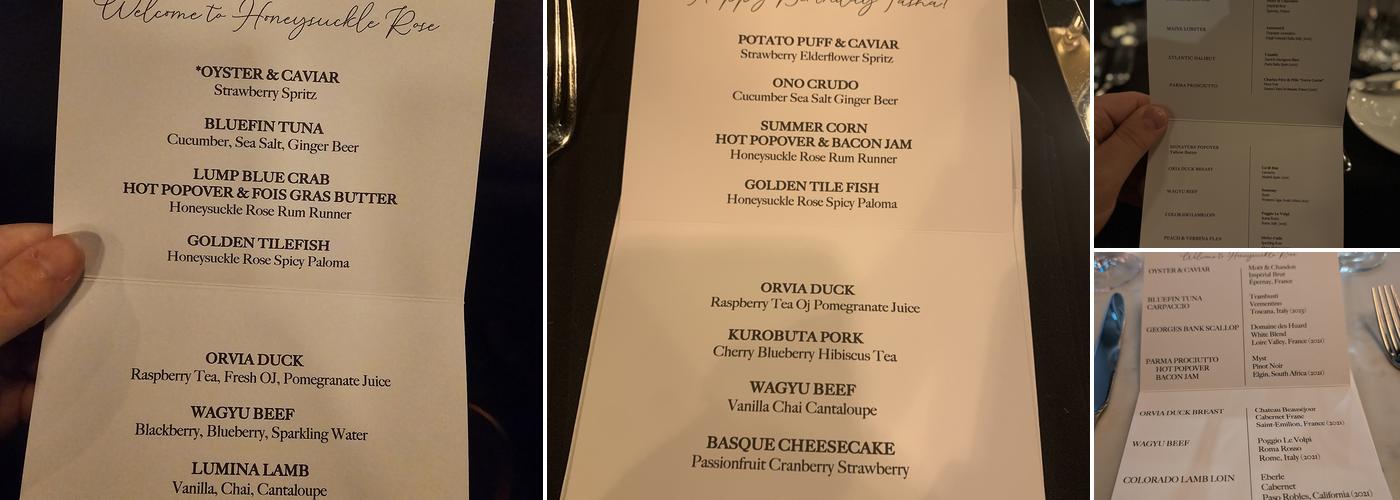 Honeysuckle Rose Menu