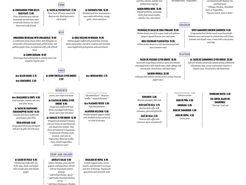 Abuela's Table Menu