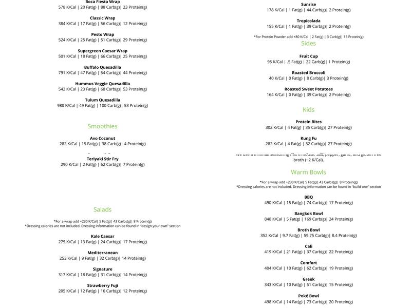 SoFresh - Trinity Menu