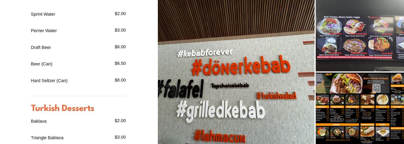 Bolu Doner Kebab Menu