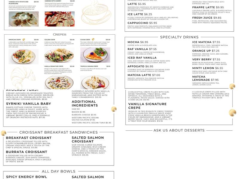 Vanilla Menu