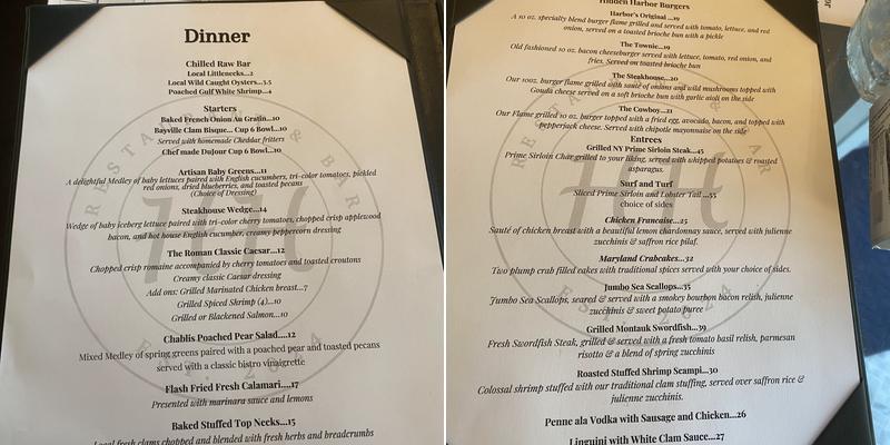 Hidden Harbor Restaurant Menu