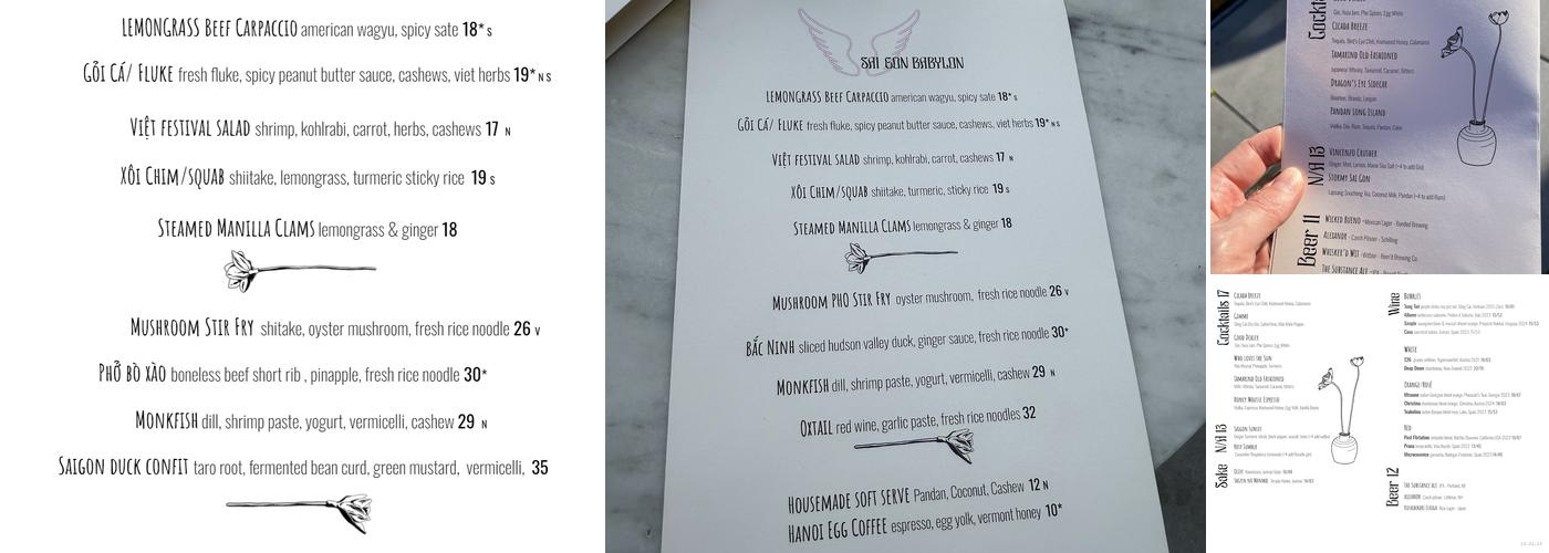 Saigon Babylon Menu