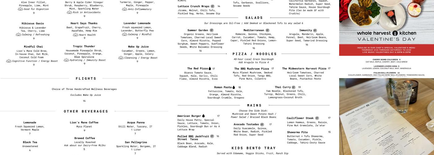 Whole Harvest Kitchen Menu