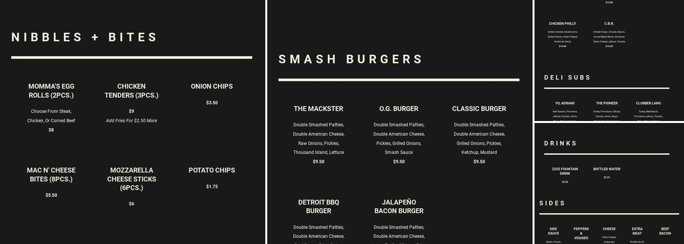 Bulldog's Cheesesteaks Menu