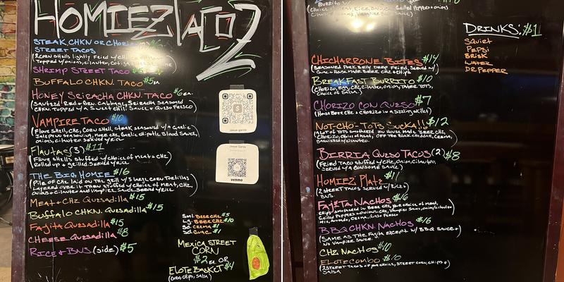 Homiez Tacoz Menu