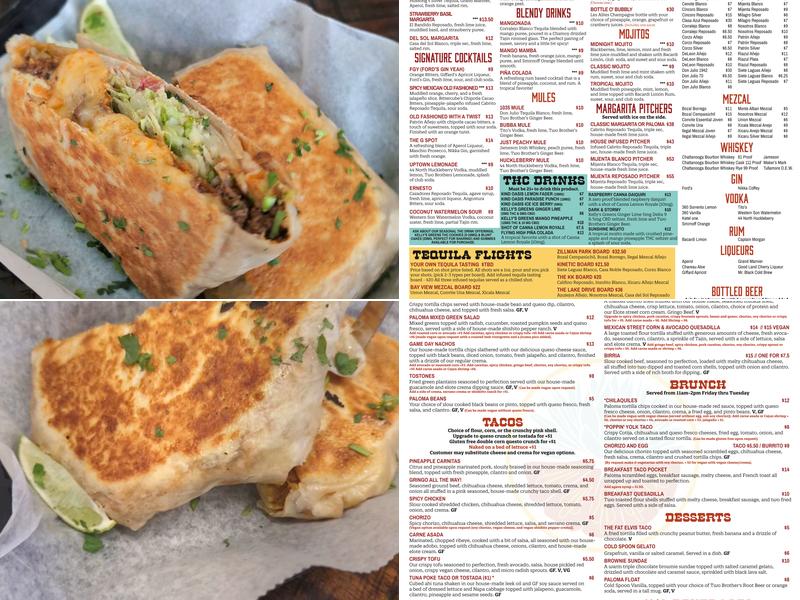 Paloma Taco + Tequila Bay View Menu