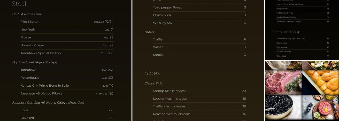 The Steak Library Menu