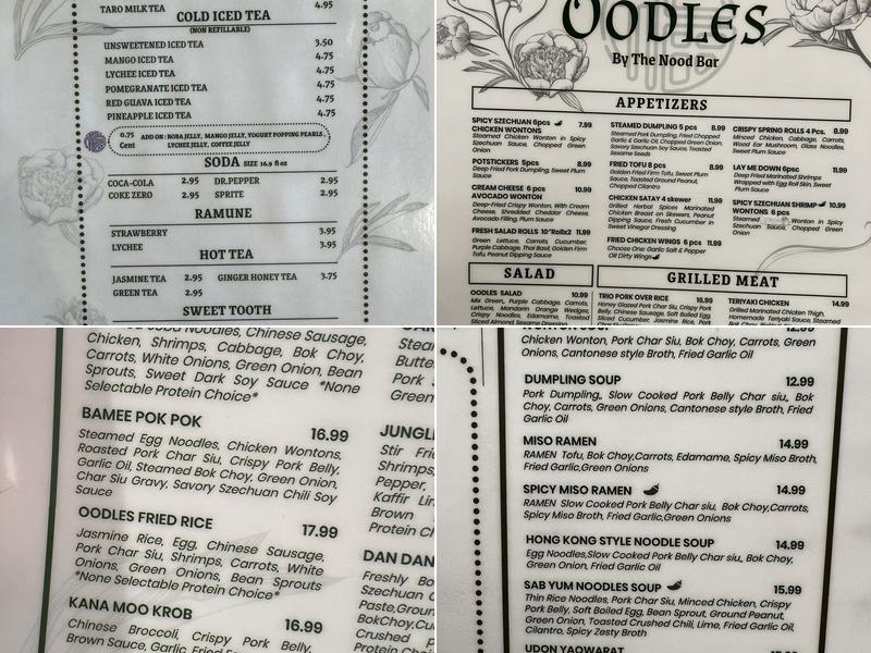 Oodles By The Nood Bar Menu