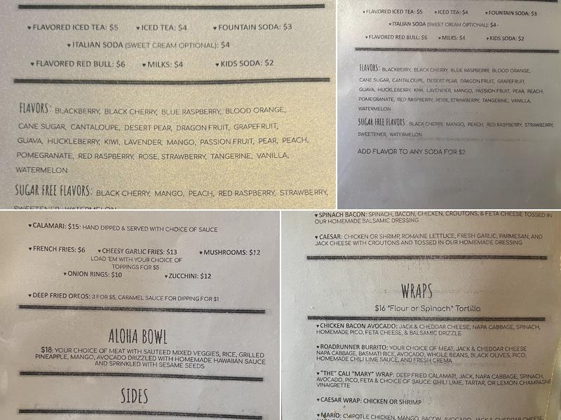 Roadrunner Grill Menu