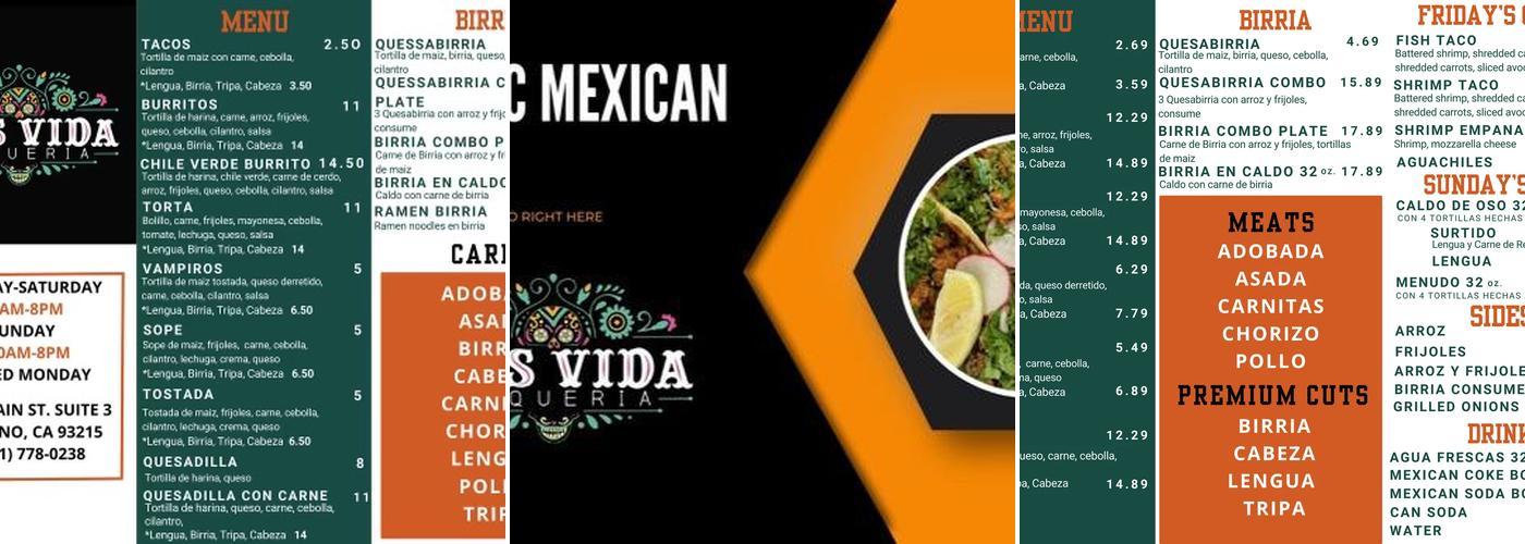 Mas Vida Taqueria Menu
