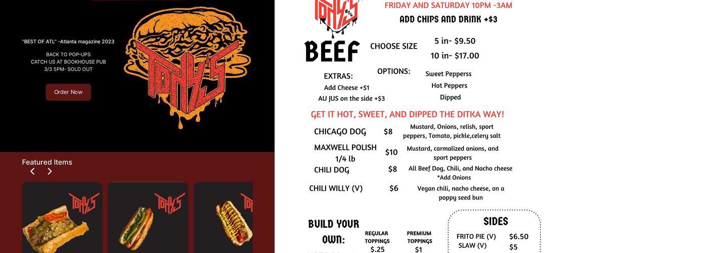 Tony's Menu