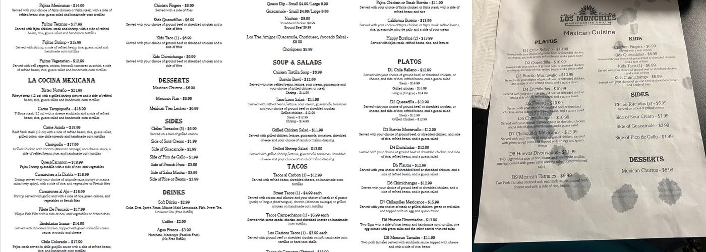 Los Monchies Mezcarrita Grill Menu