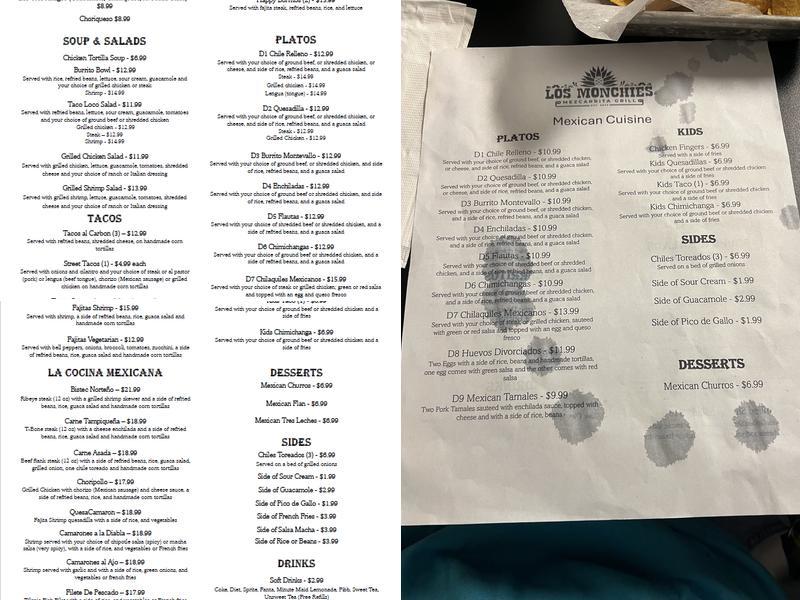 Los Monchies Mezcarrita Grill Menu