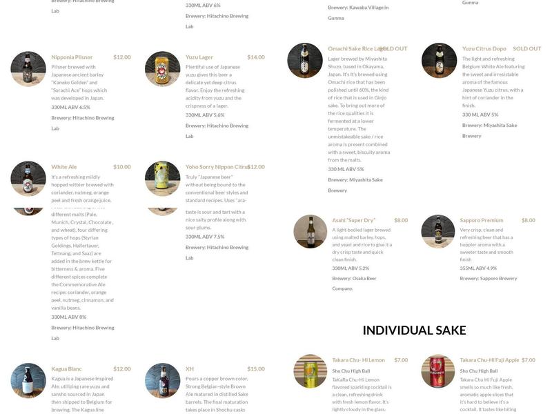 Yunomi Handroll Menu