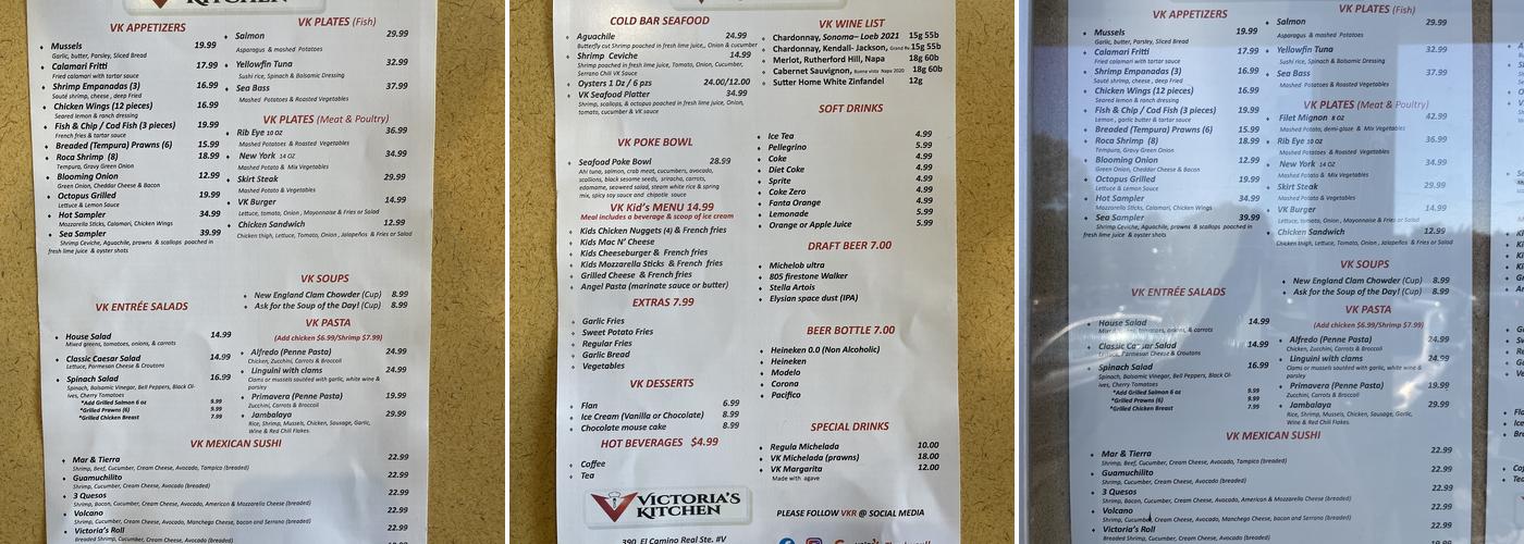 Victoria's Kitchen Menu