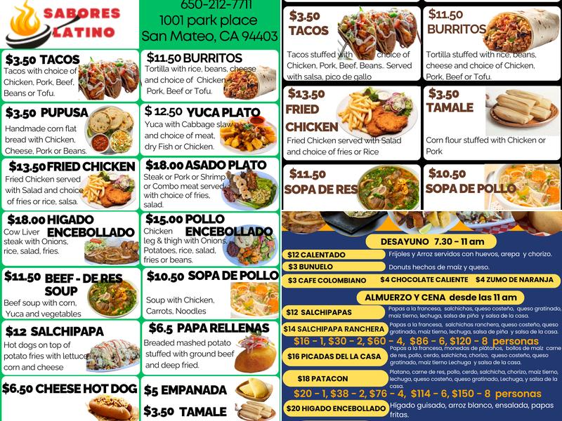 Sabores Latino Menu